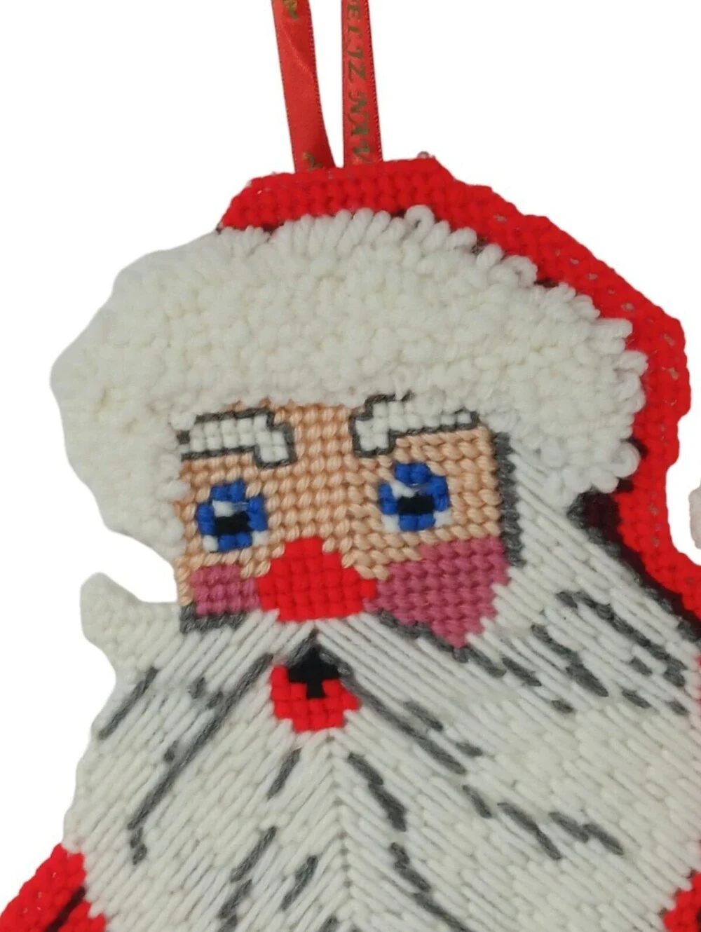 VTG Christmas Door Hanger Santa Needlepoint Plastic Canvas Art Handmade 24
